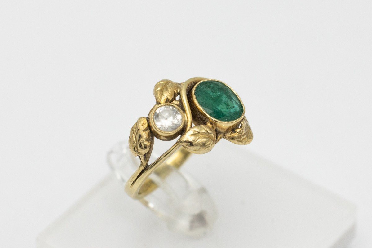 Art Nouveau Gold Ring With Emerald And Diamond, Austria, Early 20th Century.-photo-2
