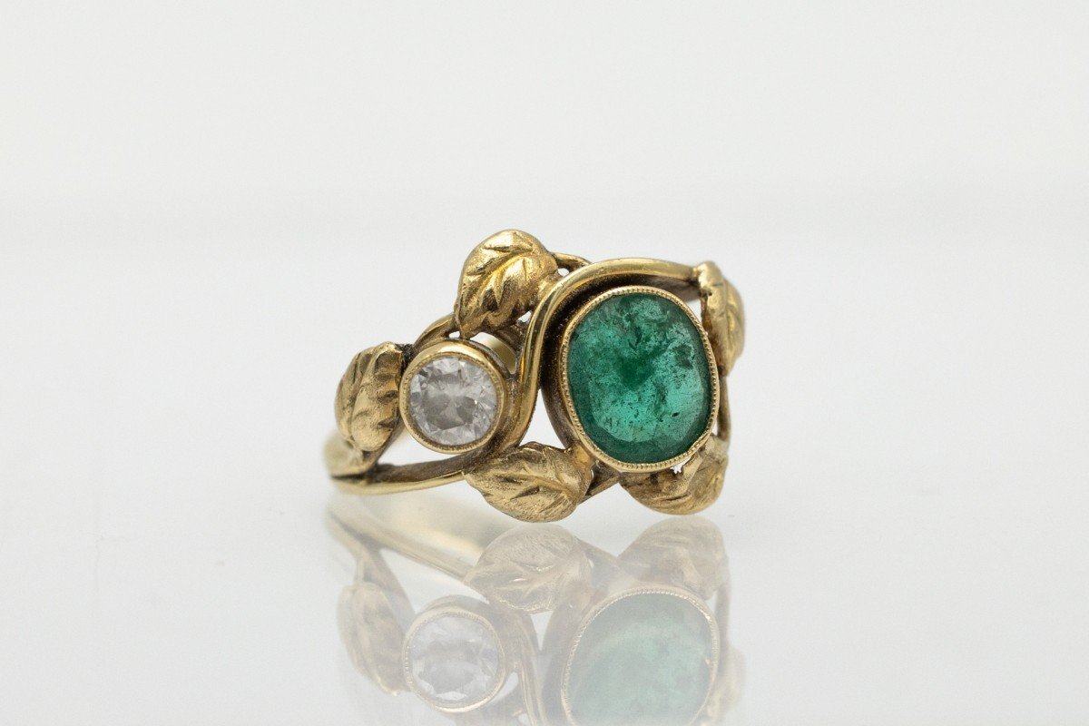 Art Nouveau Gold Ring With Emerald And Diamond, Austria, Early 20th Century.-photo-3