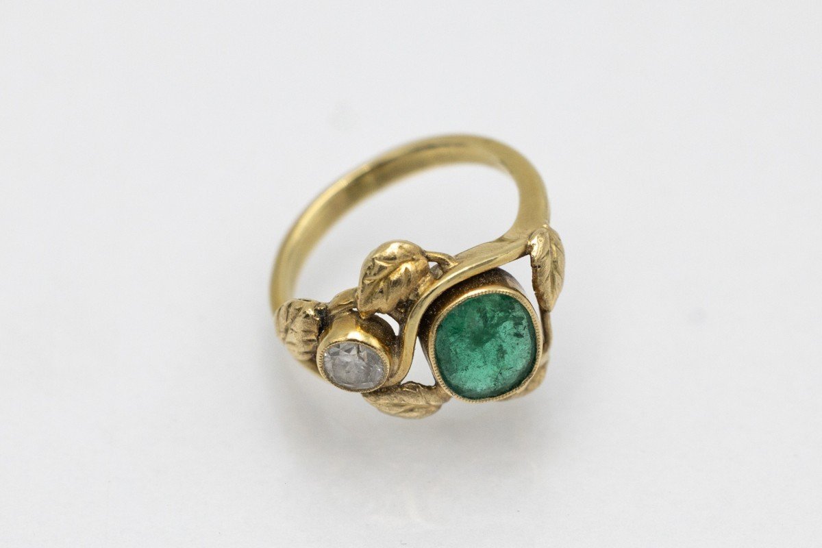 Art Nouveau Gold Ring With Emerald And Diamond, Austria, Early 20th Century.-photo-4