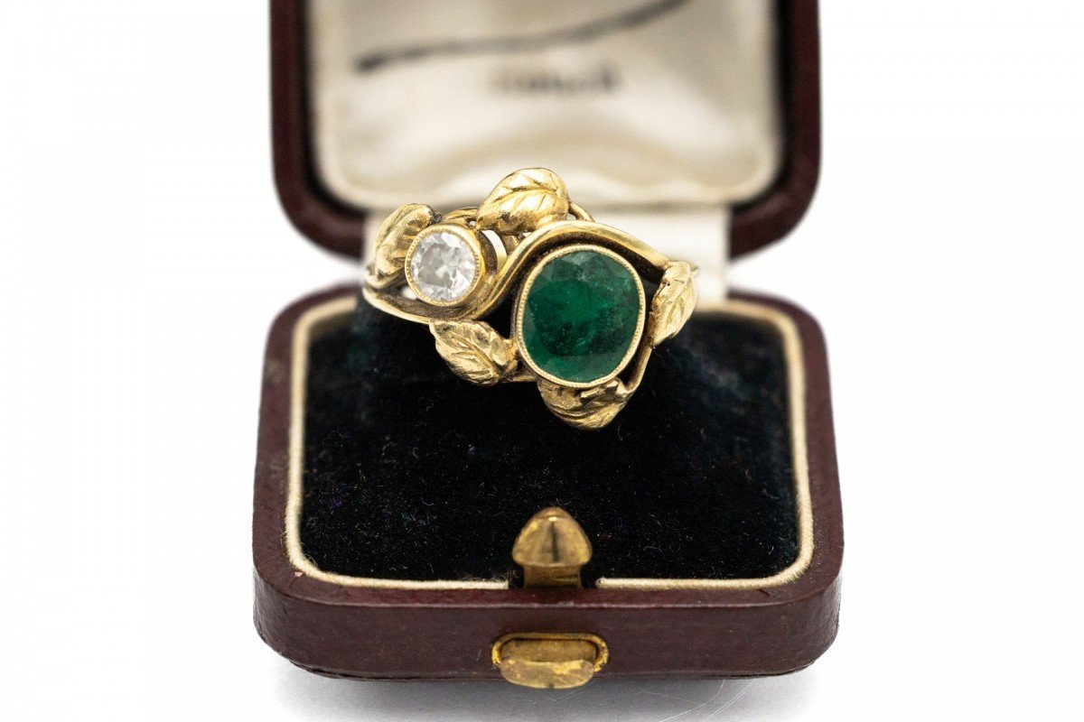 Art Nouveau Gold Ring With Emerald And Diamond, Austria, Early 20th Century.-photo-1