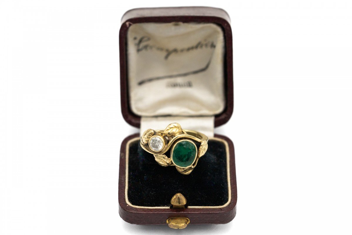 Art Nouveau Gold Ring With Emerald And Diamond, Austria, Early 20th Century.-photo-2