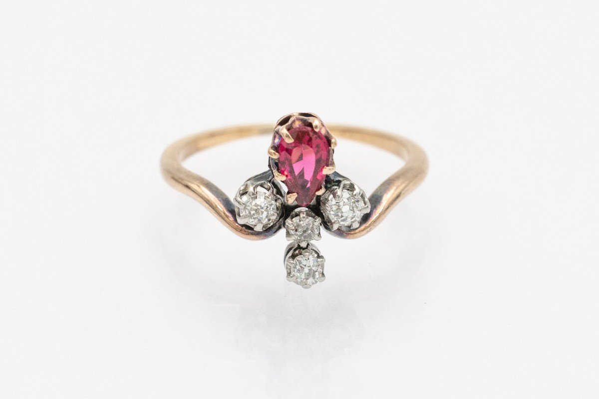 Old Gold Ring With Diamonds And Synthetic Corundum.-photo-3