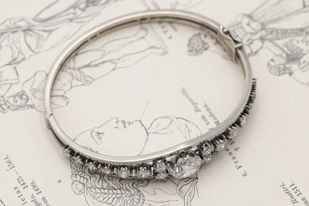 Unique Antique Gold Bracelet With Diamonds, Central Diamond 2.82ct-photo-3