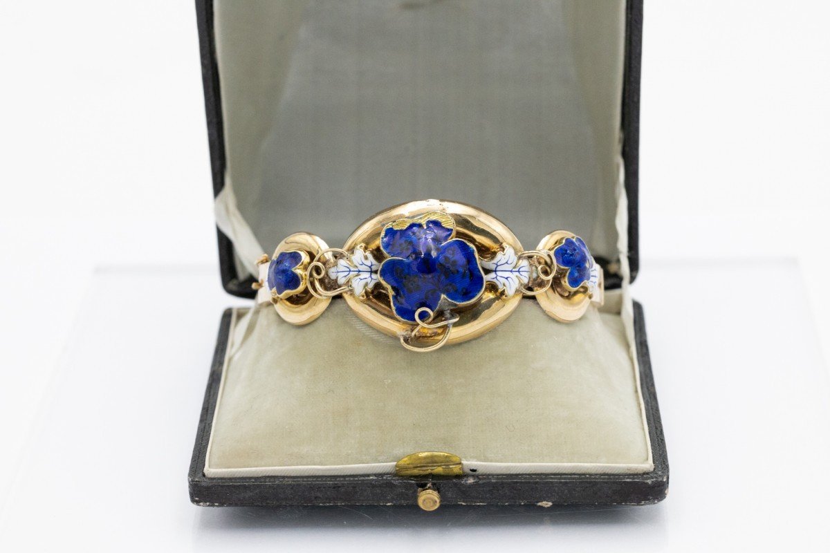 Antique Gold Bracelet With Cobalt Enamel In Biedermeier Style.-photo-2