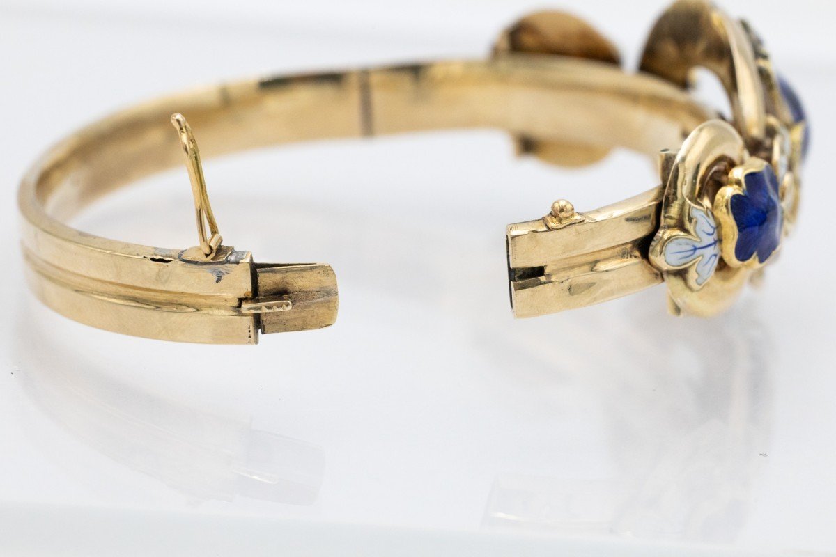 Antique Gold Bracelet With Cobalt Enamel In Biedermeier Style.-photo-3