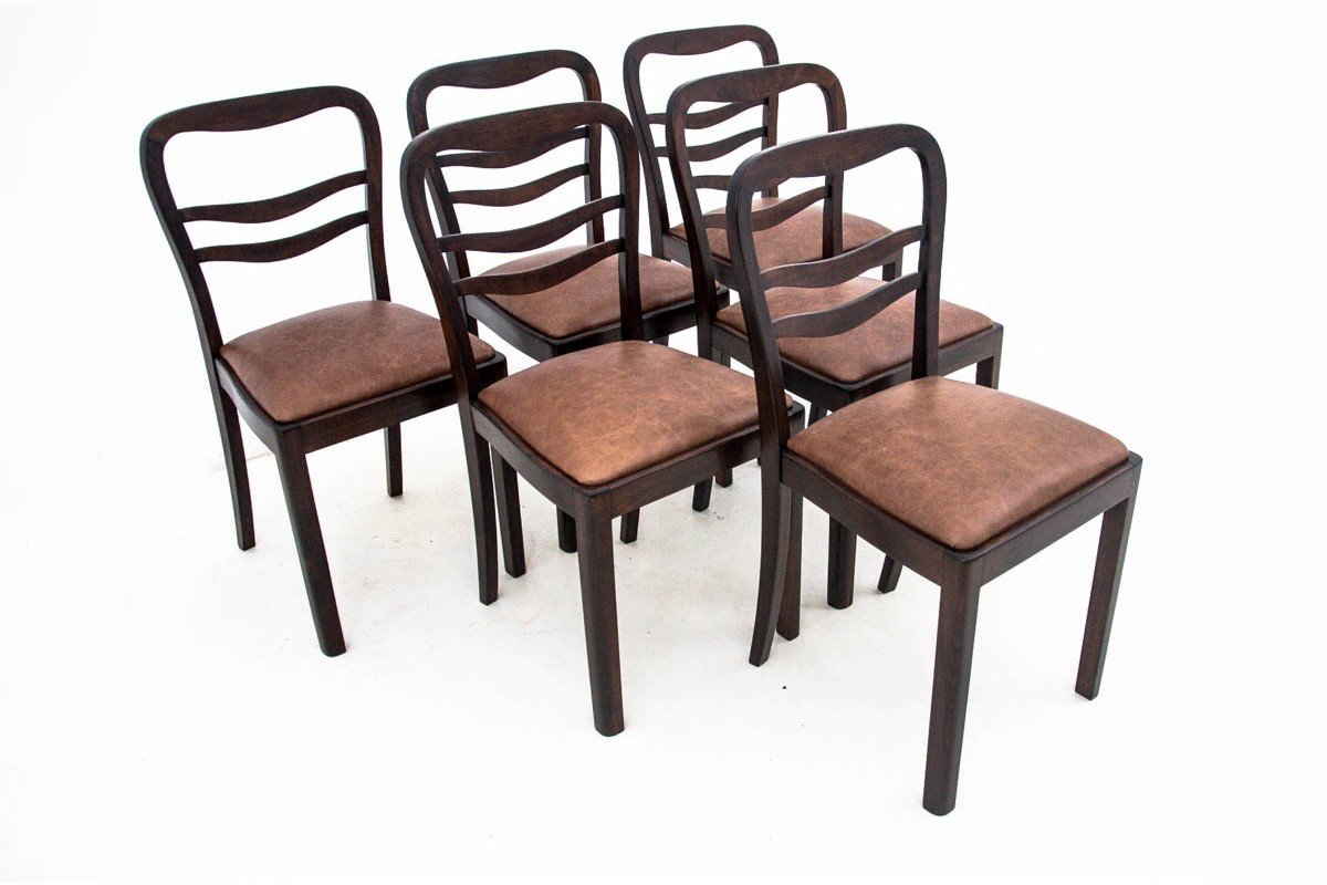 Table à Rallonge Avec 6 Chaises De Style Art Déco, Pologne, Années 1940.-photo-6