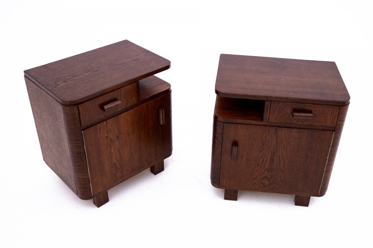 Art Deco Bedside Tables, Mid-20th Century, Poland.