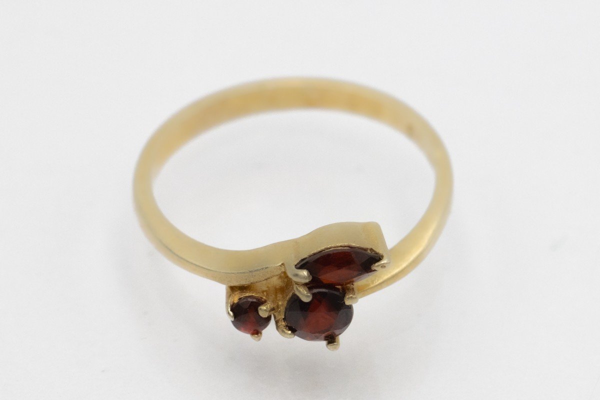 Bague Vintage En Grenat Plaqué Or.-photo-2