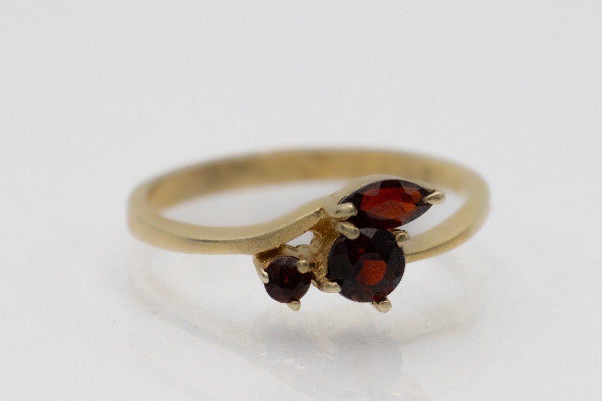 Bague Vintage En Grenat Plaqué Or.-photo-3