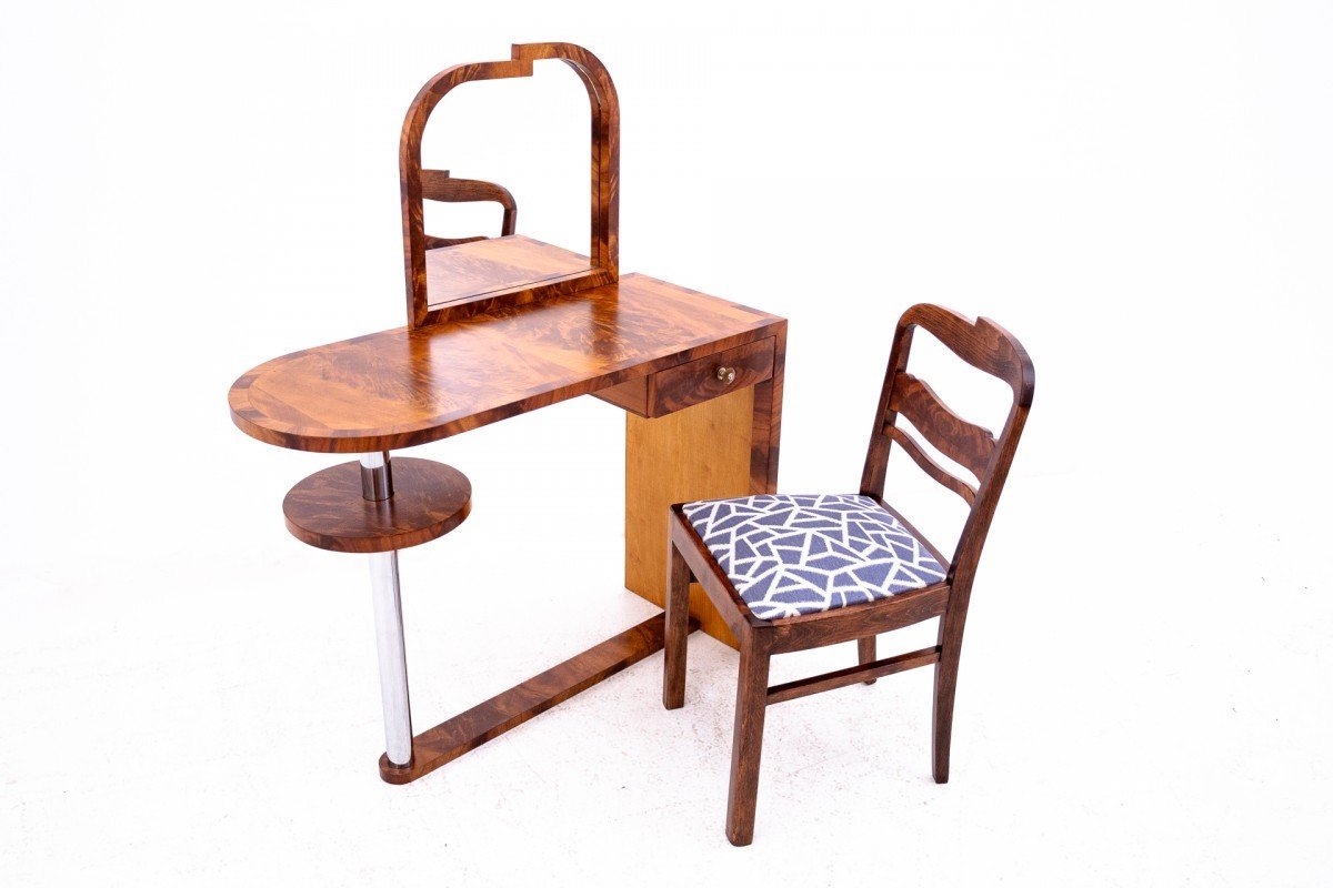 Art Deco Dressing Table And Chair, Poland, Ca. 1950.