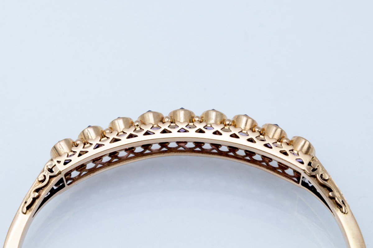 Rigid Gold Bracelet With Amethysts, Netherlands, Mid 20th Century-photo-2