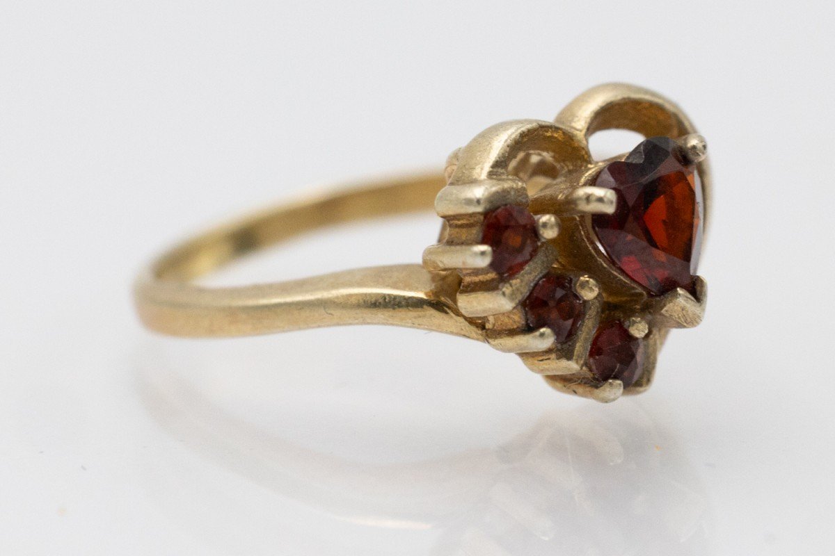 Vintage Gold Plated Heart Ring With Garnets-photo-1