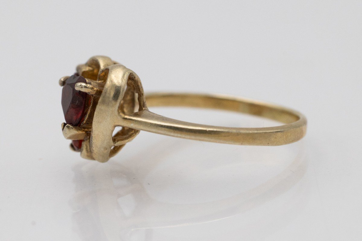 Vintage Gold Plated Heart Ring With Garnets-photo-3