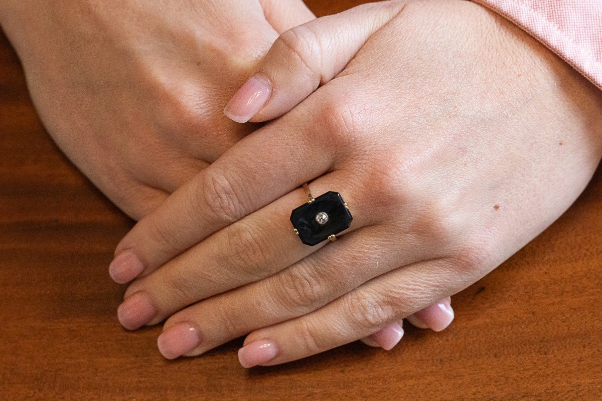 Art Deco Onyx And Diamond Ring, Austria, 1920s.-photo-2