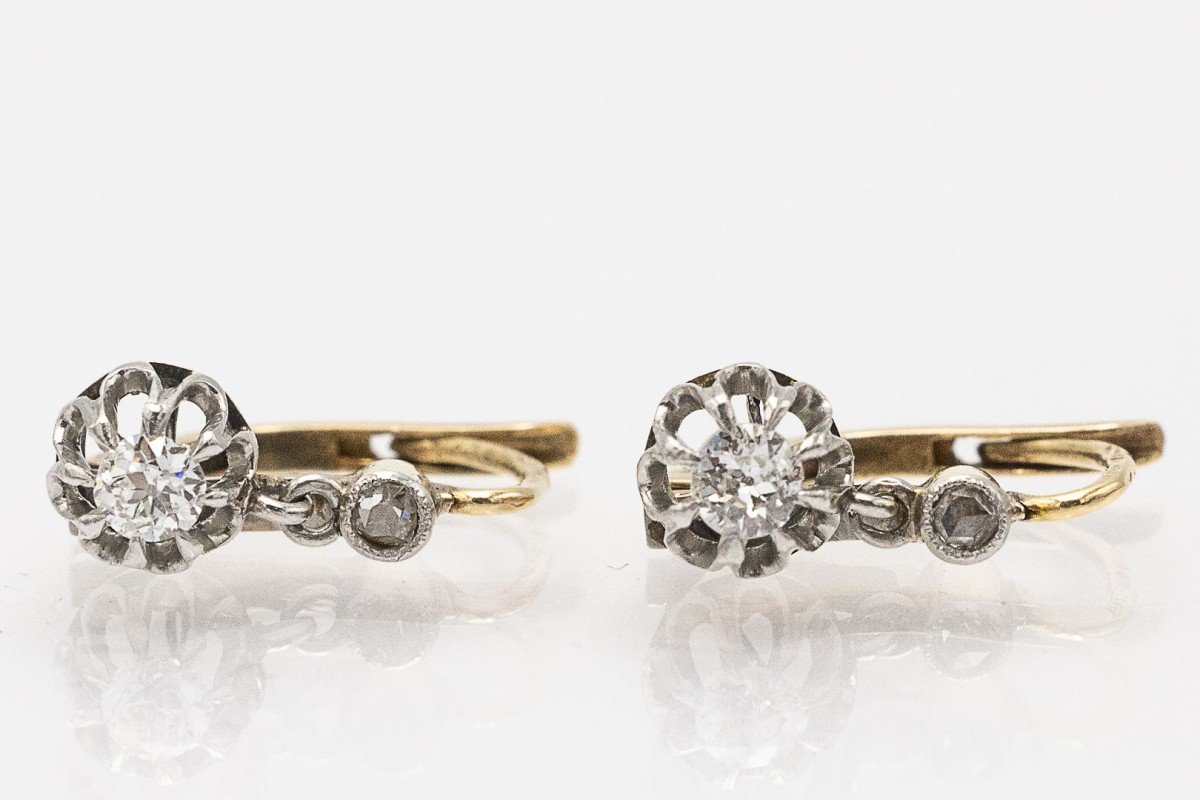 Délicates boucles d'oreilles anciennes en diamants françaises, début XXe siècle.-photo-2