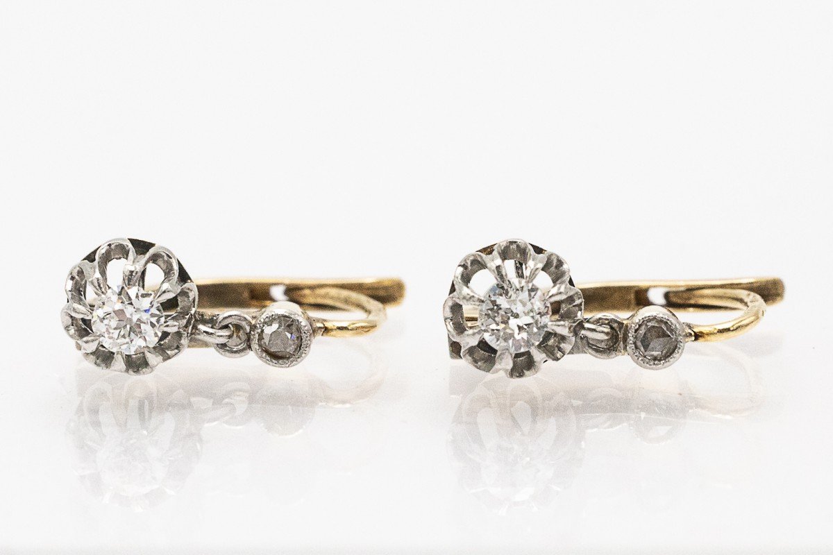 Délicates boucles d'oreilles anciennes en diamants françaises, début XXe siècle.-photo-3