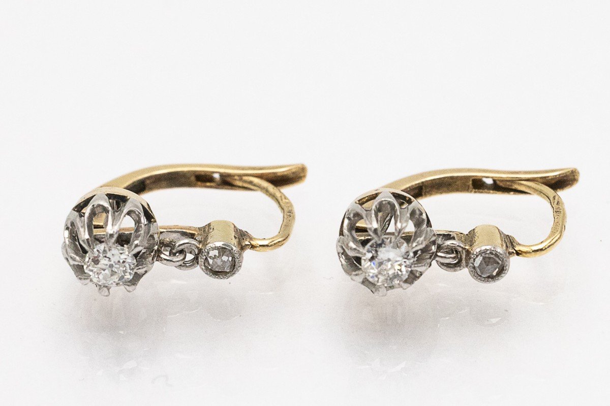 Délicates boucles d'oreilles anciennes en diamants françaises, début XXe siècle.-photo-4