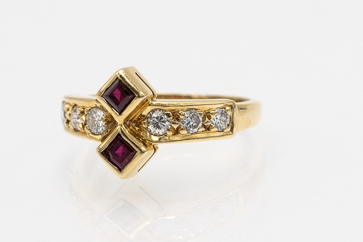 Vintage Gold Ring With Rubies And Diamonds, Circa 1970s.-photo-2