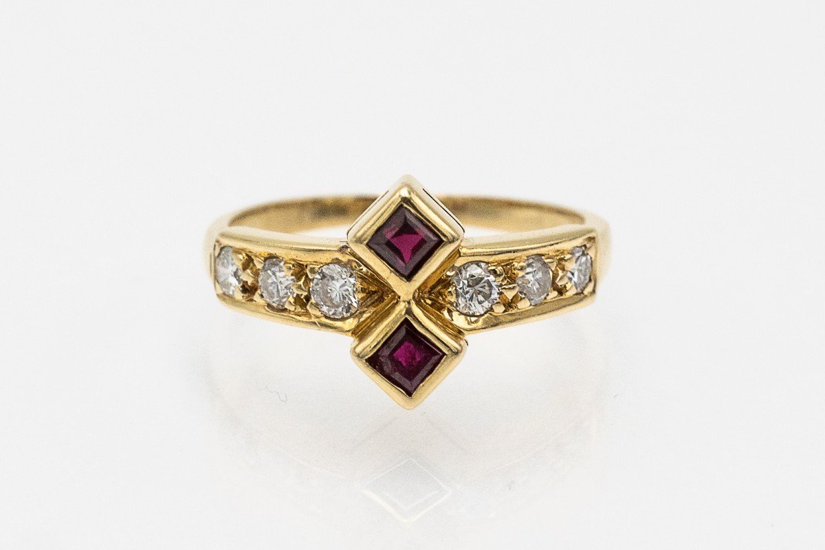 Vintage Gold Ring With Rubies And Diamonds, Circa 1970s.-photo-3