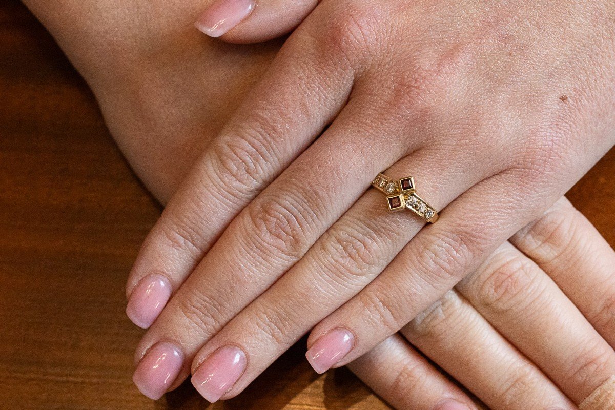 Vintage Gold Ring With Rubies And Diamonds, Circa 1970s.-photo-1
