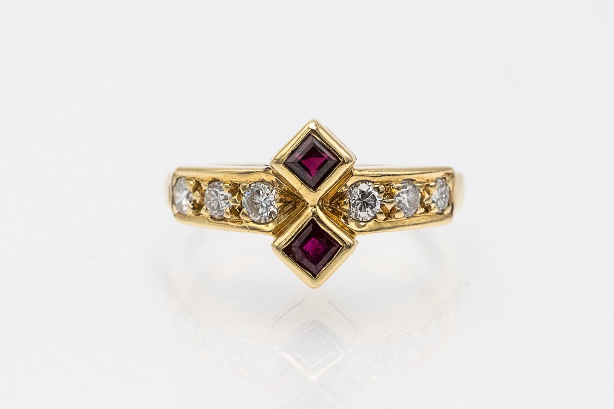 Vintage Gold Ring With Rubies And Diamonds, Circa 1970s.