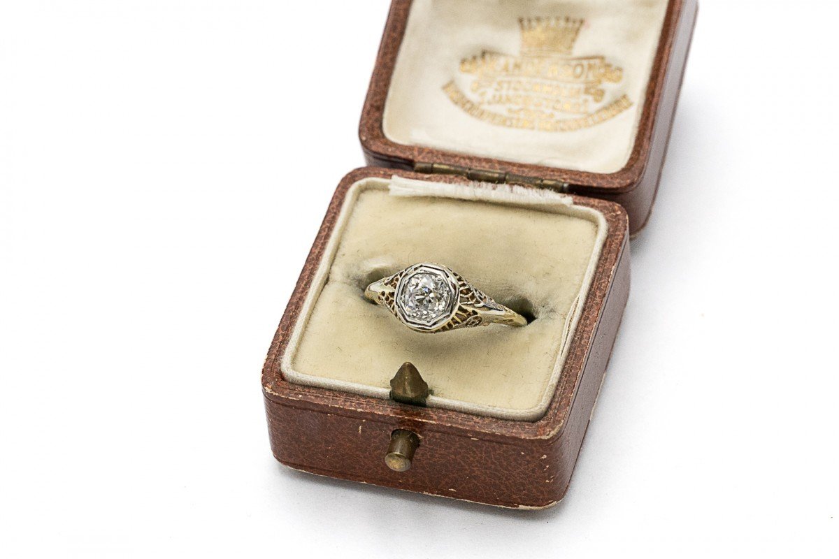 Bague solitaire taille ancienne avec un diamant de 0,75 ct datant d'environ 1900.-photo-2