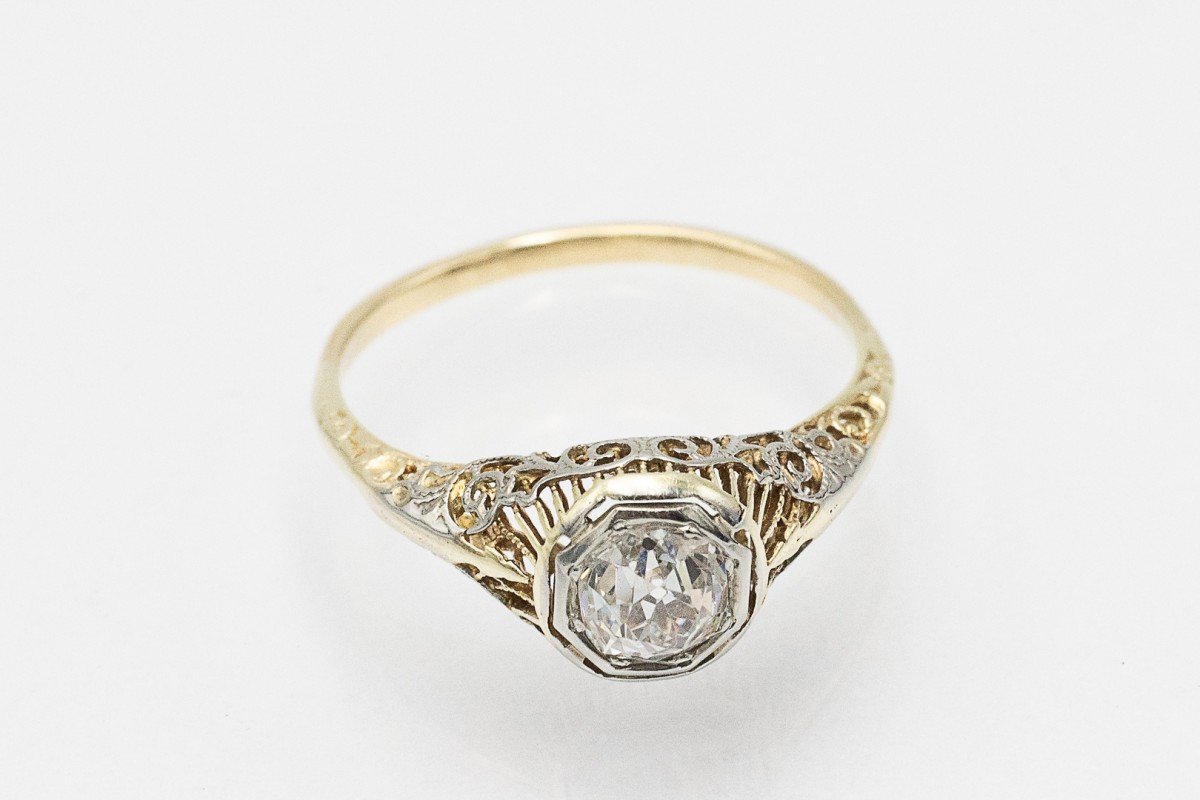 Bague solitaire taille ancienne avec un diamant de 0,75 ct datant d'environ 1900.-photo-4