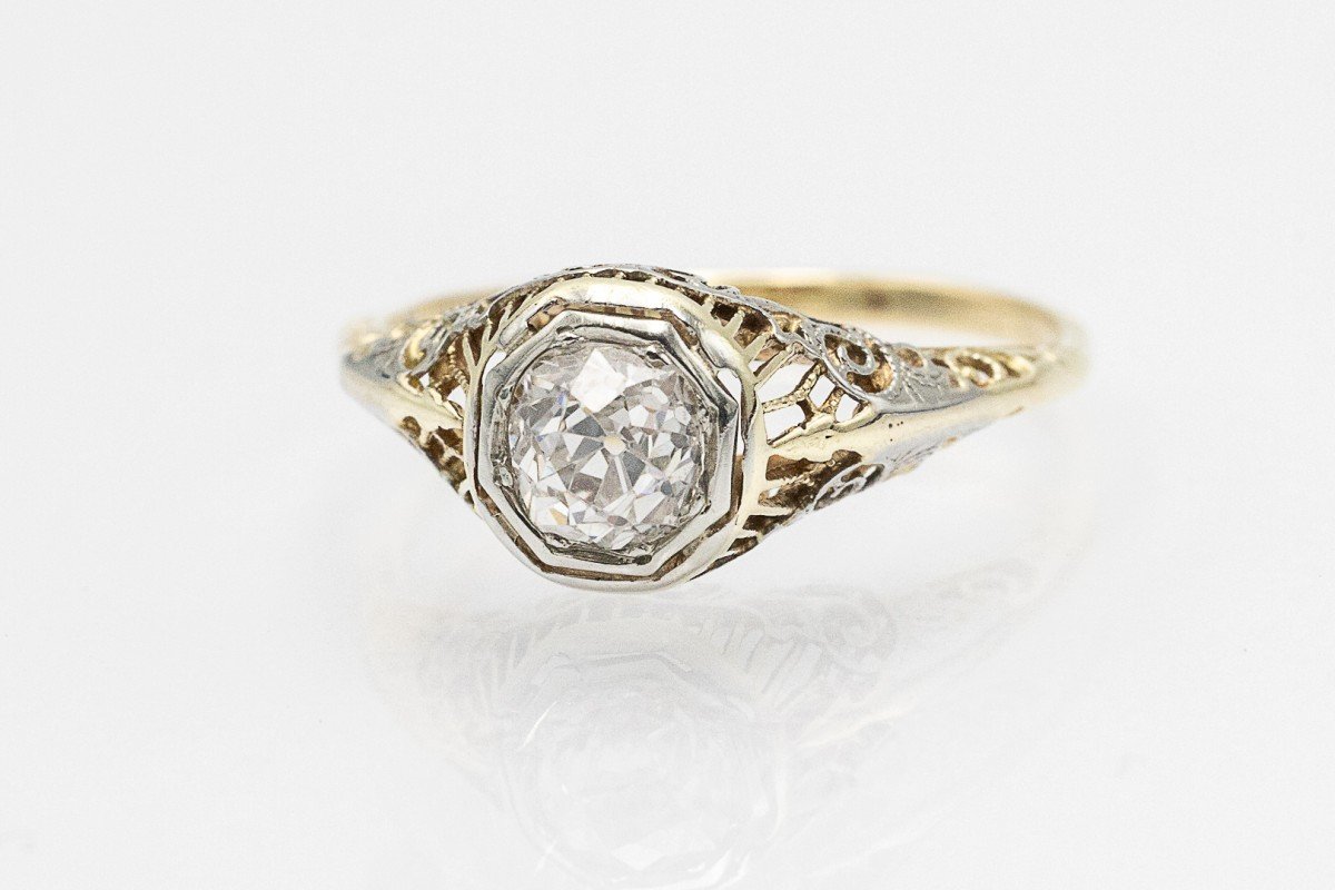 Bague solitaire taille ancienne avec un diamant de 0,75 ct datant d'environ 1900.-photo-5