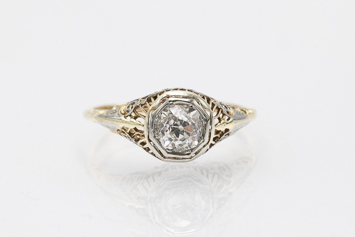 Bague solitaire taille ancienne avec un diamant de 0,75 ct datant d'environ 1900.-photo-6
