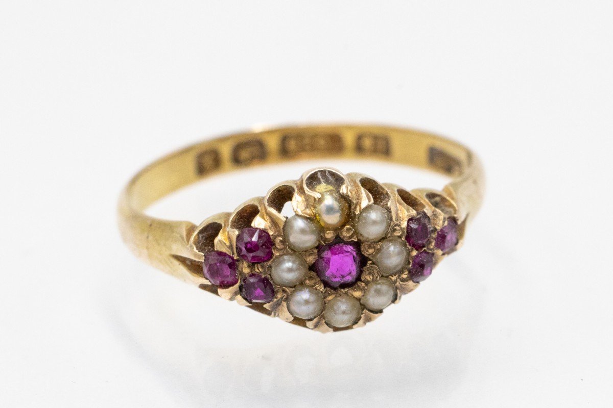 Antique Gold Ring With Rubies And Pearls, Birmingham, 1897.-photo-2