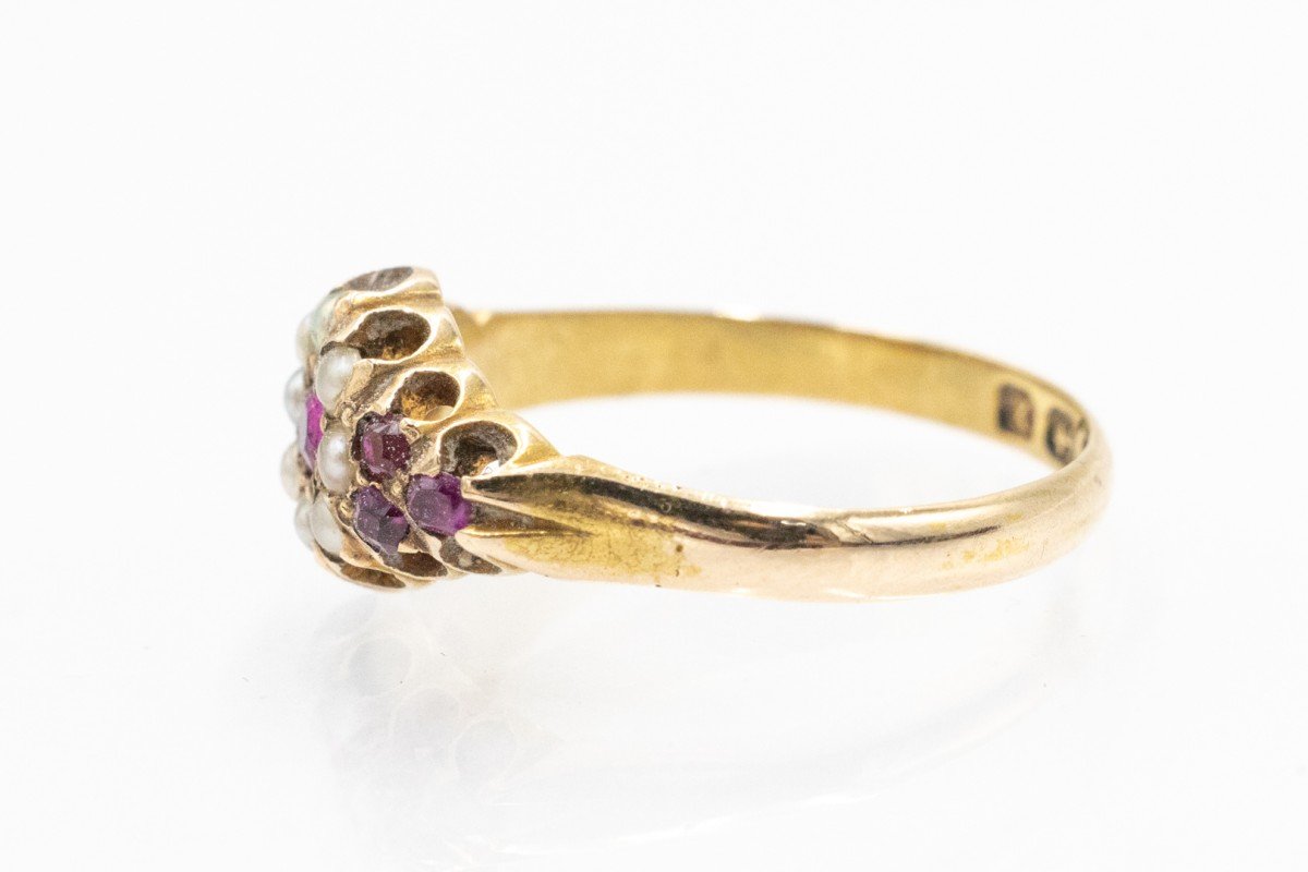 Antique Gold Ring With Rubies And Pearls, Birmingham, 1897.-photo-2