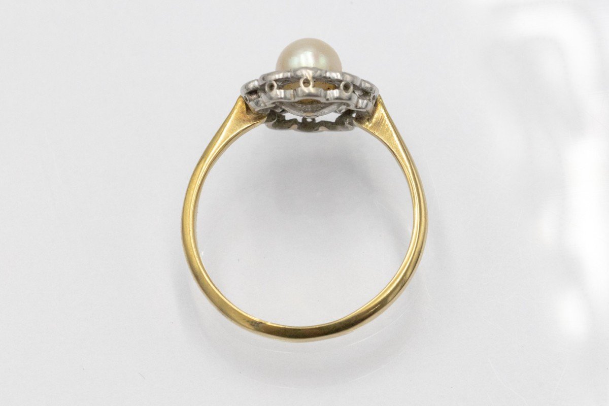 Gold Daisy Ring With Pearl And Diamonds, Early 20th Century.-photo-2