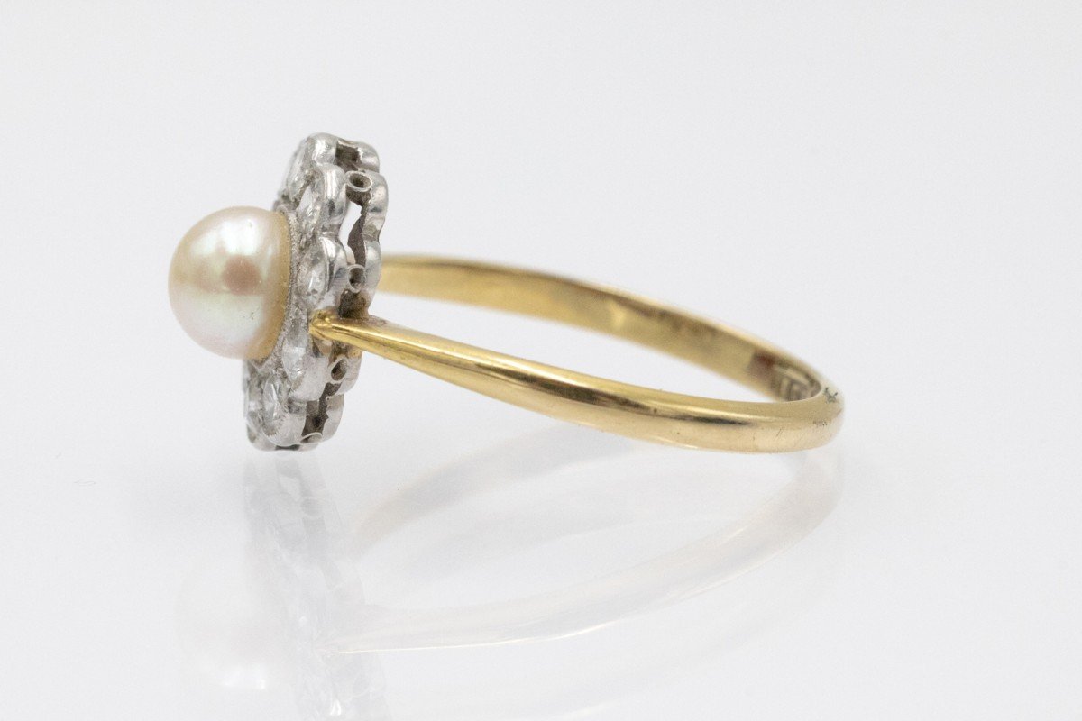 Gold Daisy Ring With Pearl And Diamonds, Early 20th Century.-photo-3