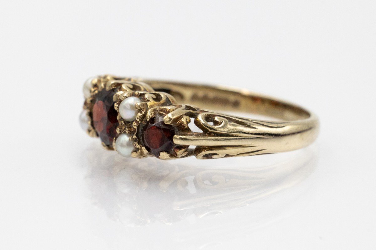 Gold Ring With Garnets And Natural Pearls, London, 1968.-photo-3