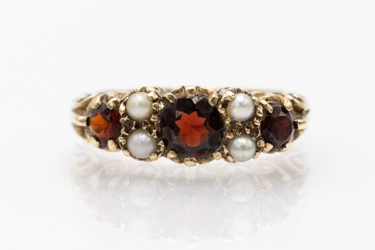 Gold Ring With Garnets And Natural Pearls, London, 1968.-photo-4