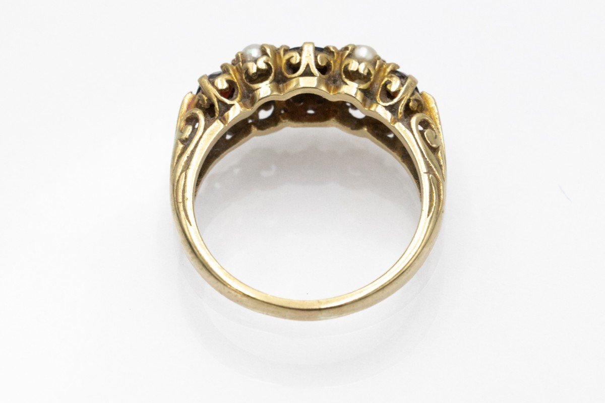 Gold Ring With Garnets And Natural Pearls, London, 1968.-photo-1