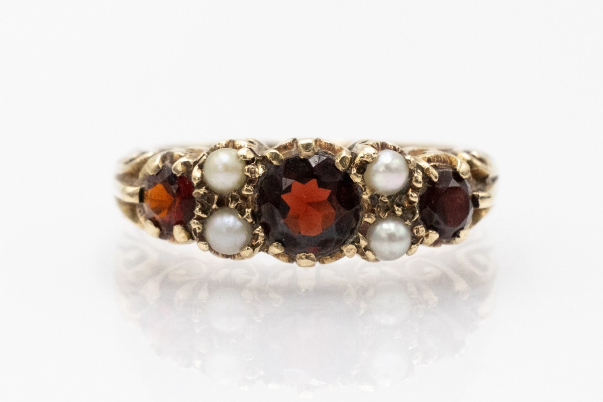 Gold Ring With Garnets And Natural Pearls, London, 1968.