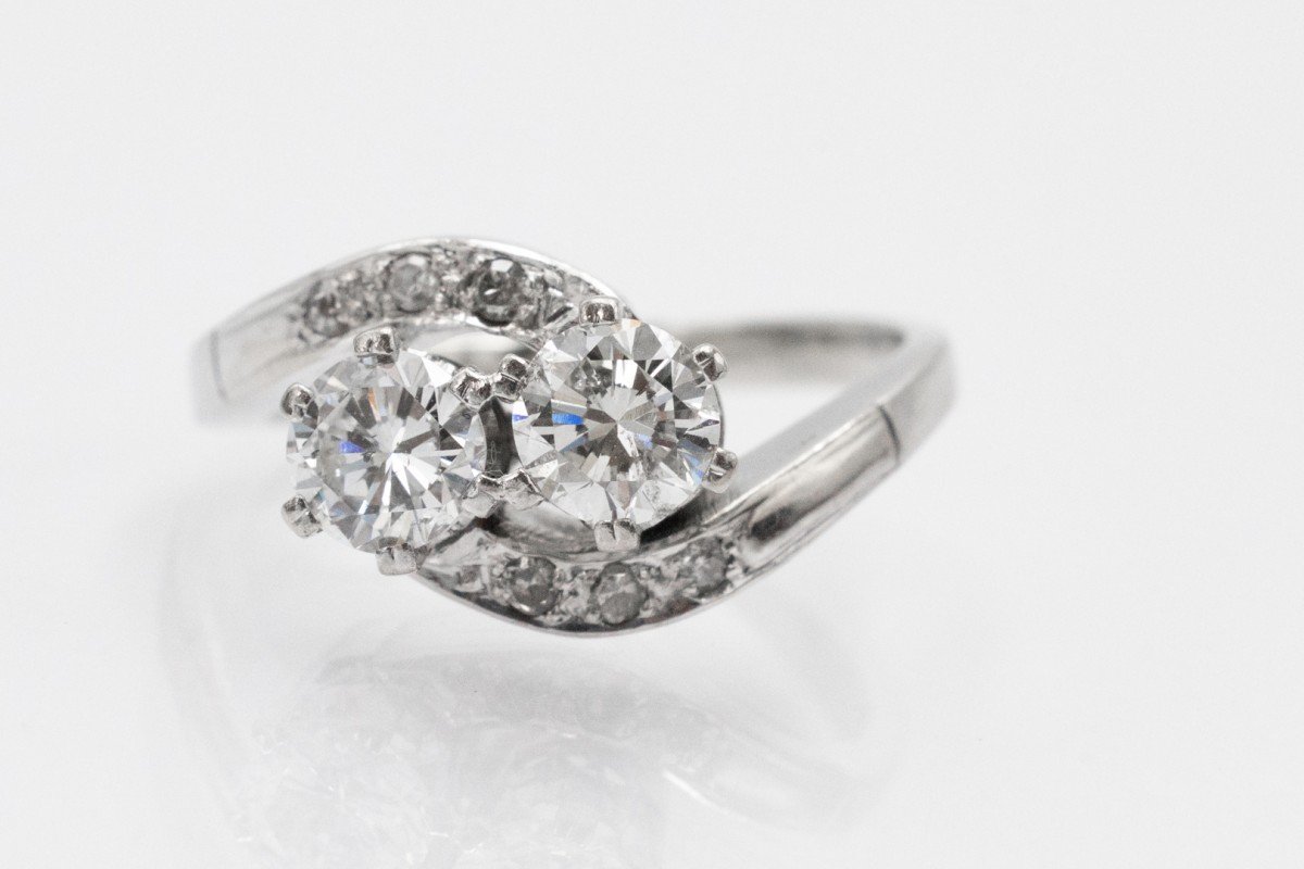 Bague Toi et Moi en or blanc avec diamants taille brillant 1,08 ct.-photo-5