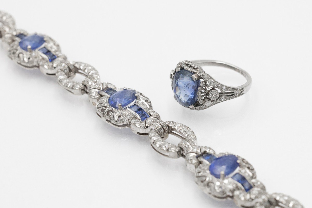 Art Deco Platinum Ring With Impressive Sapphire And Diamonds, 1930s.-photo-4
