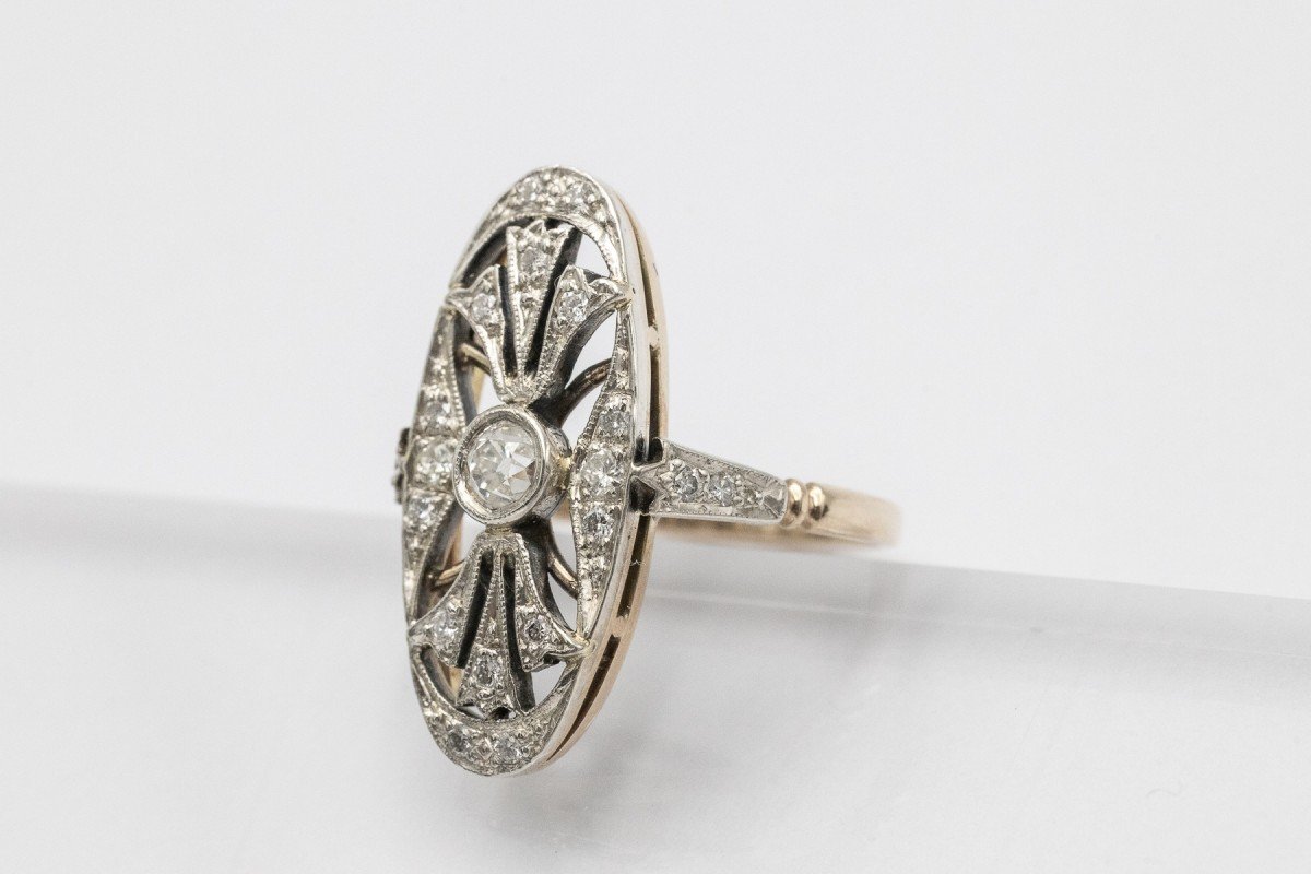 Unique Art Deco Ring With Diamonds, Hungary, 1930s/1940s-photo-2