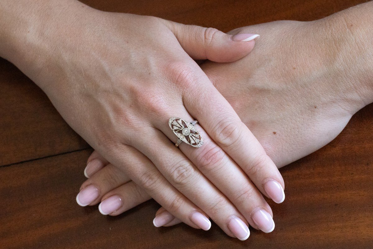 Unique Art Deco Ring With Diamonds, Hungary, 1930s/1940s-photo-3