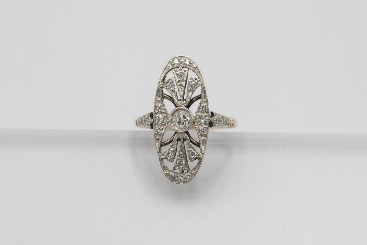 Unique Art Deco Ring With Diamonds, Hungary, 1930s/1940s-photo-1