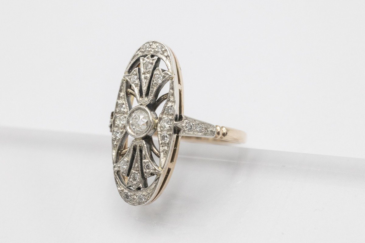 Unique Art Deco Ring With Diamonds, Hungary, 1930s/1940s-photo-2