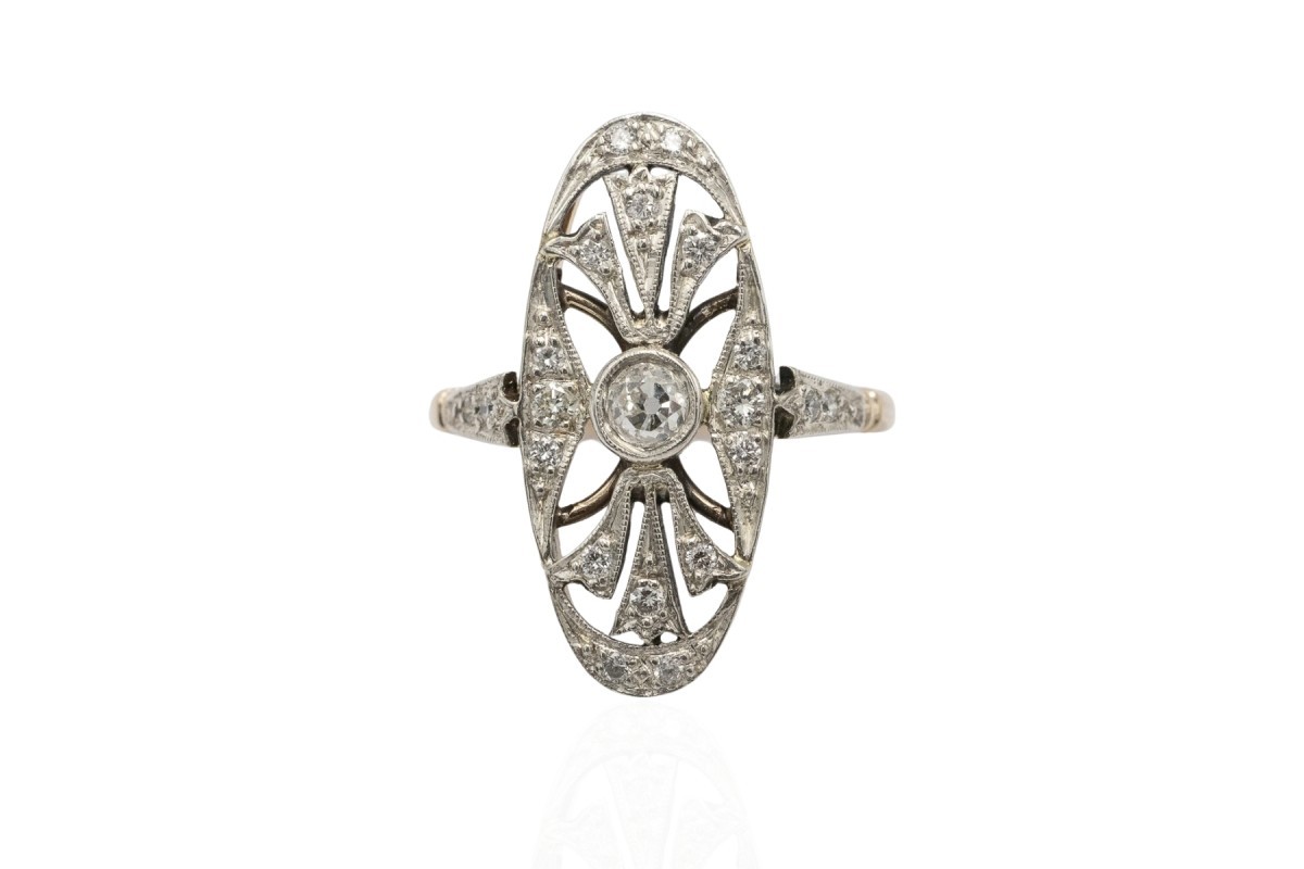 Unique Art Deco Ring With Diamonds, Hungary, 1930s/1940s