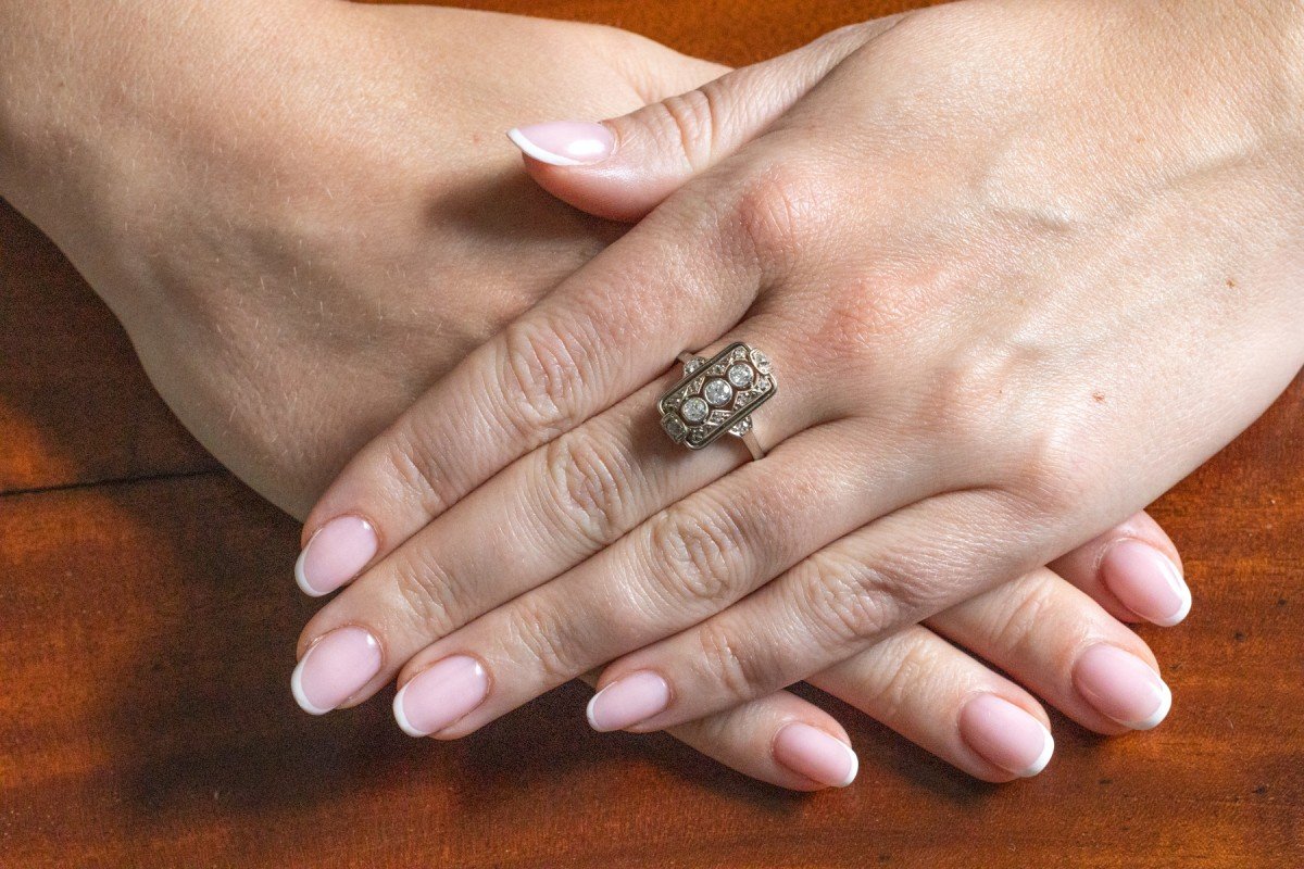 Art Deco Gold Ring With Diamonds, 1940s-photo-2