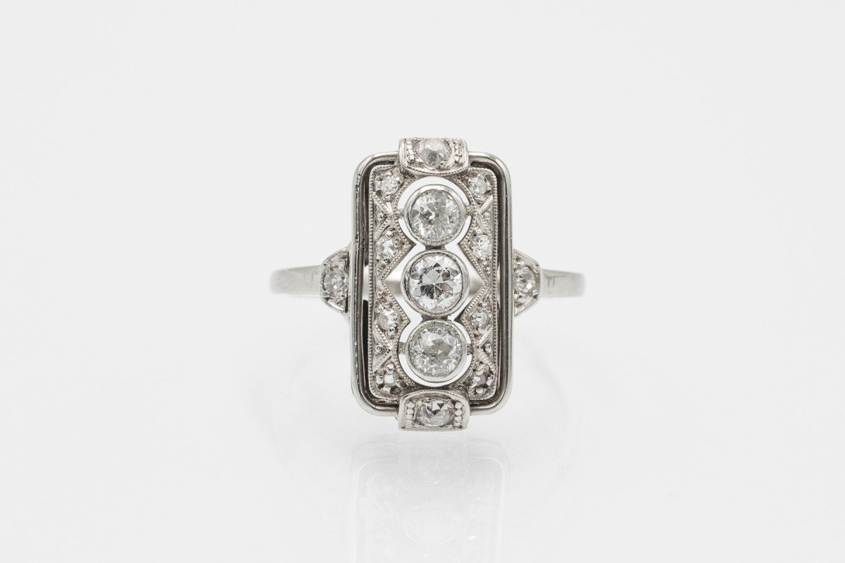 Art Deco Gold Ring With Diamonds, 1940s-photo-3