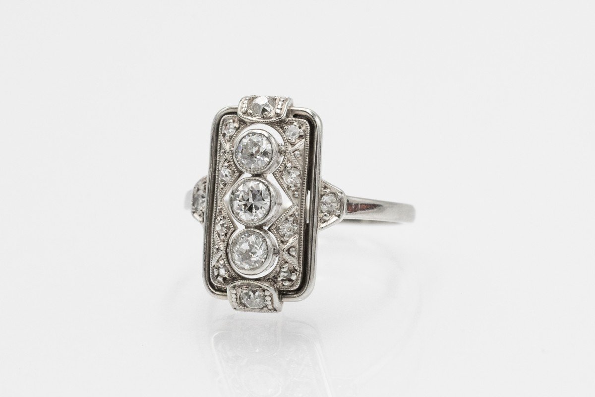 Art Deco Gold Ring With Diamonds, 1940s-photo-5