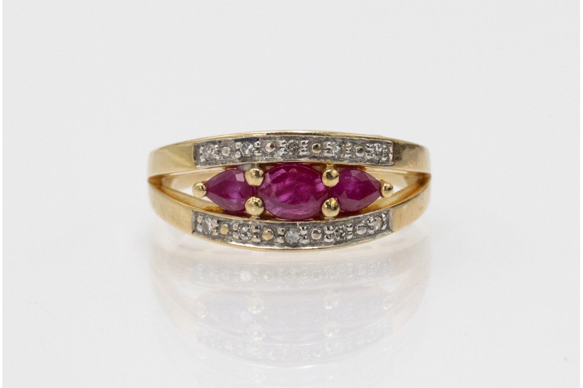 Bague vintage en or avec rubis et diamants, France.-photo-4