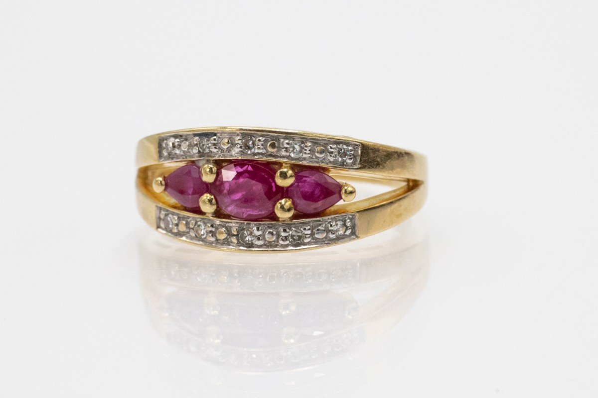 Bague vintage en or avec rubis et diamants, France.-photo-1