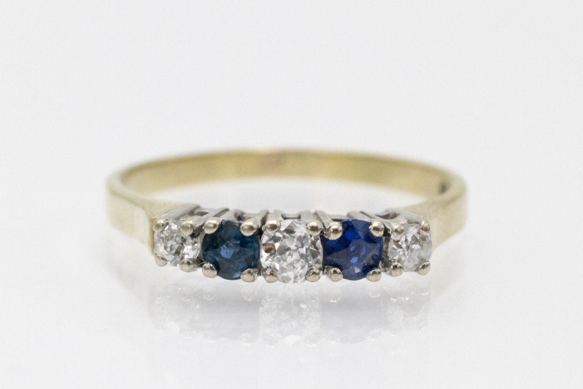 River Ring With Sapphires And Old-cut Diamonds.-photo-2
